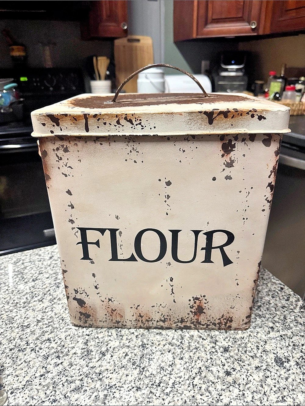 Extra Large Rustic Flour Storage Canister in Cream & Brown